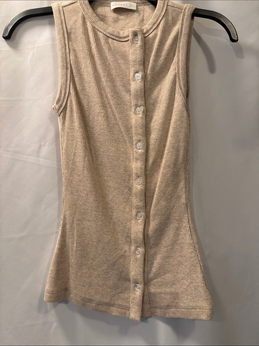 Kookai Beige Ribbed Button-Front Tank